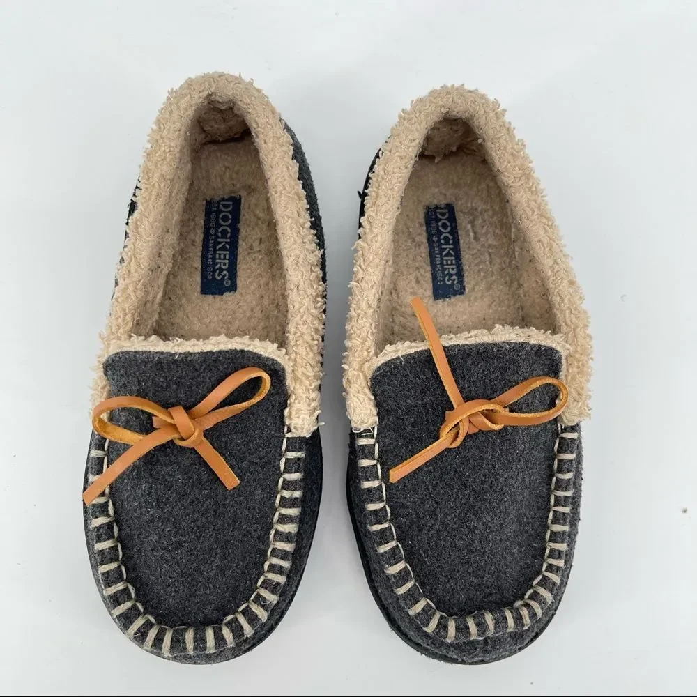 Dockers Boy’s Navy Blue Indoor/Outdoor Faux Fur Moccasin Slippers Medium 13/1 - Picture 3 of 12